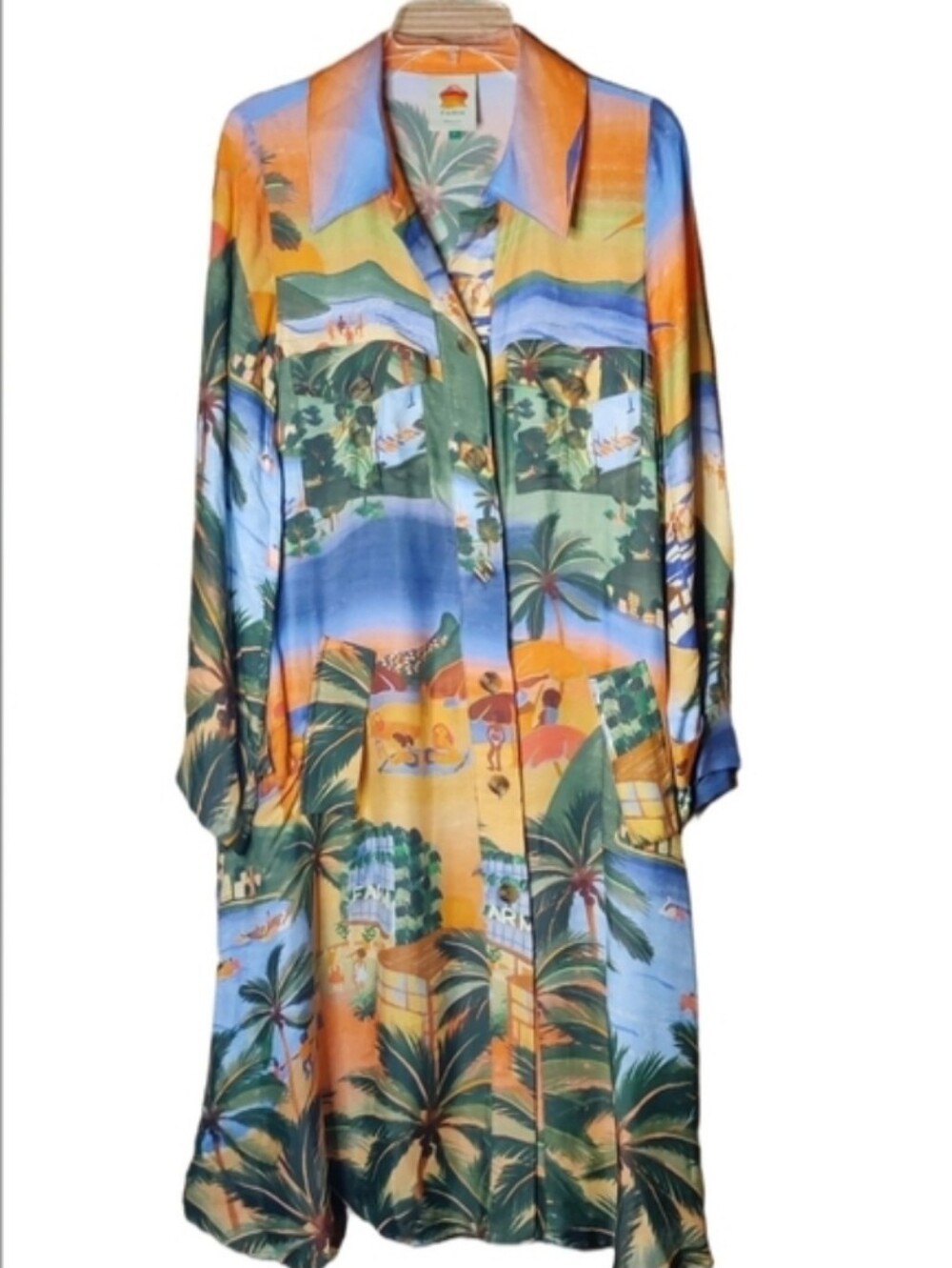 Farm Rio Carioca Lending Tropical Print Long Sleeve Shirt Dress Size Small - Picture 4 of 10